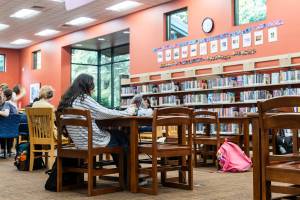 A student sits at a table in the Teen section of the Mukitelo Library on Tuesday, Sept. 9, 2025 in Mukilteo, Washington. (Olivia Vanni / The Herald)