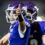 Lake Stevens’ Blake Moser points after getting enough yards for a first down during the game against Sumner on Friday, Sept. 5, 2025 in Lake Stevens, Washington. (Olivia Vanni / The Herald)
Lake Stevens Blake Moser points after getting enough yards for a first down during the game against Sumner on Friday, Sept. 5, 2025 in Lake Stevens, Washington. (Olivia Vanni / The Herald)