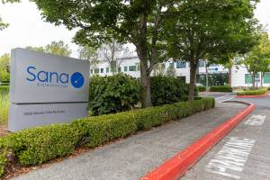 The Sana Biotechnology building on Tuesday, Aug. 19, 2025 in Bothell, Washington. (Olivia Vanni / The Herald)