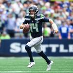 Seahawks quarterback Sam Darnold looks to make a play during a loss to the San Francisco 49ers on Sunday, Sept. 7, 2025 at Lumen Field in Seattle, Washington. (Photo courtesy of the Seattle Seahawks)