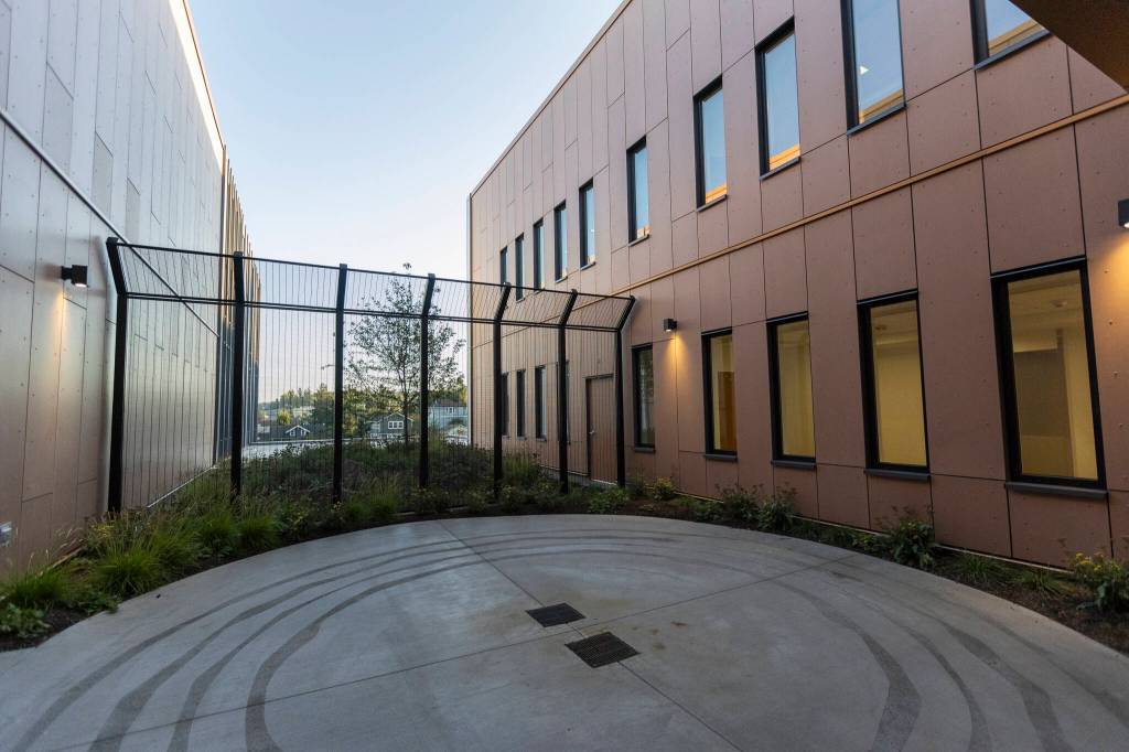 One of the secure outdoor spaces that will be available to patients in Compass Healths new Marc Healing Center on Wednesday, Sept. 17, 2025, in Everett, Washington. (Olivia Vanni / The Herald)