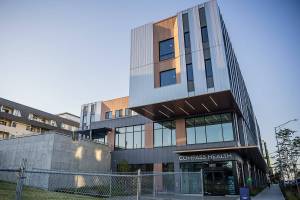 Outside of Compass Health’s new Marc Healing Center building along Broadway on Wednesday, Sept. 17, 2025 in Everett, Washington. (Olivia Vanni / The Herald)