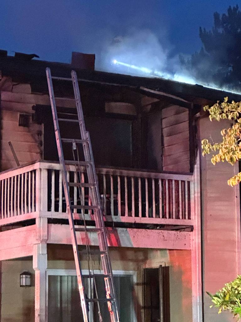 Firefighters responded around 5:40 a.m. Monday, Sep. 15, 2025, to a fire on the west side of the Crystal Springs Apartments in Everett. The fire spread to the attic and damaged multiple units. (Everett Fire Department)
