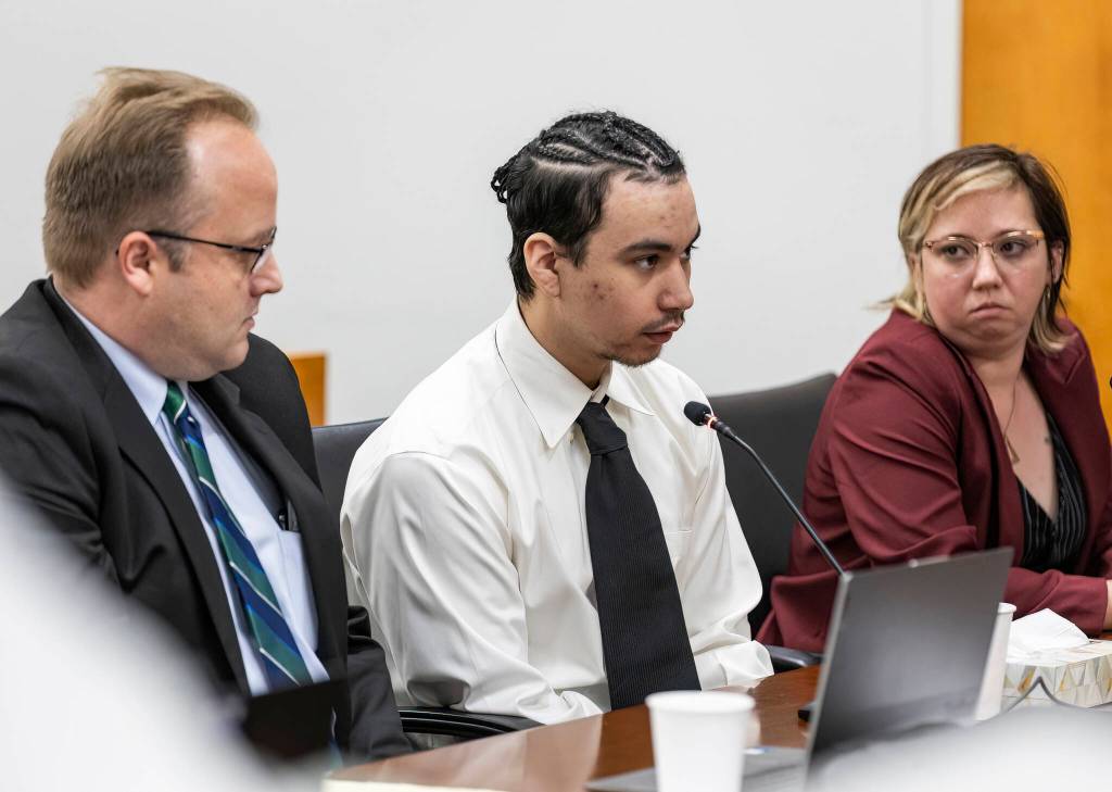 Alex Waggoner addressed the court during his sentencing hearing on Wednesday, Sept. 17, 2025, in Everett, Washington. (Olivia Vanni / The Herald)