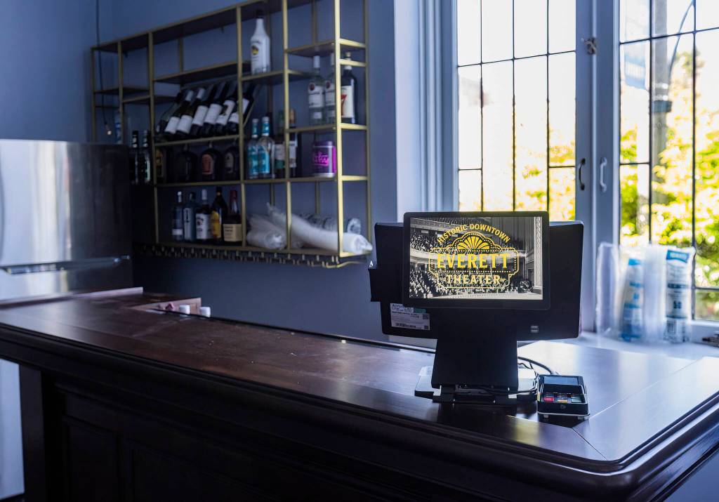 One of the bars inside the renovated Everett Historic Theater on Sept. 24, 2025 in Everett, Washington. (Olivia Vanni / The Herald)