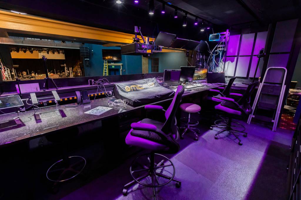 The updated and renovated sound booth at the Everett Historic Theatre on Sept. 24, 2025 in Everett, Washington. (Olivia Vanni / The Herald)