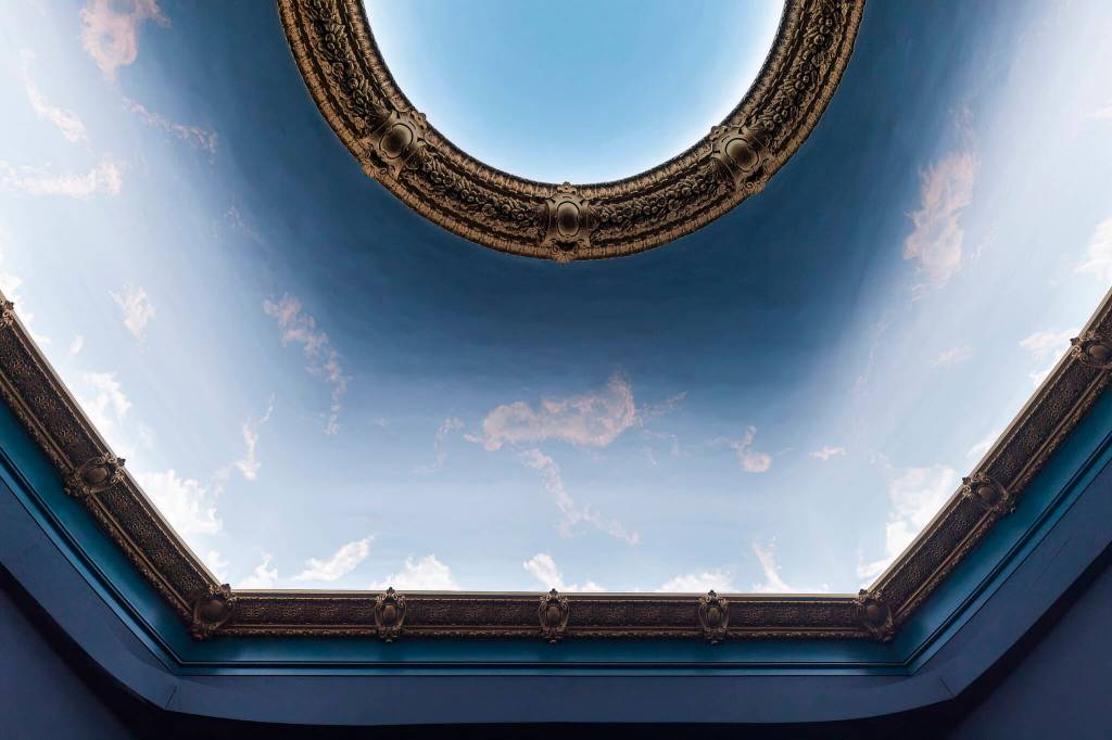 Details of the repainted trim and sky ceiling in the Everett Historic Theatre on Sept. 23, 2025 in Everett, Washington. (Olivia Vanni / The Herald)