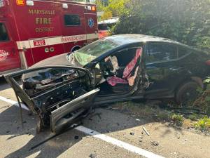 Two cars collided head-on at speeds of around 60 mph near Marysville on Monday. (Provided photo)