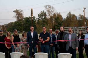 Cutting the ribbon to celebrate recent upgrades at the Sultan Wastewater Treatment Plant on Sept. 24. (Provided photo)