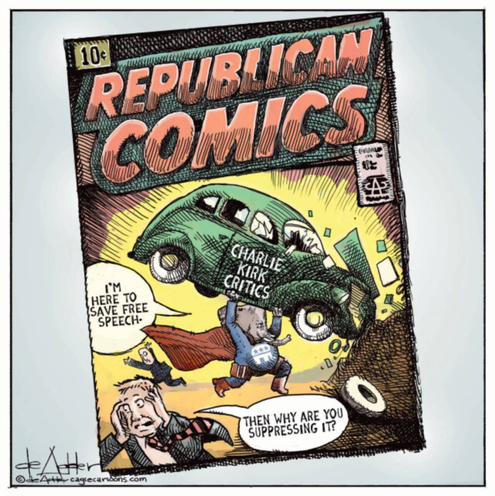 THis is an editorial cartoon by Michael de Adder . Michael de Adder was born in Moncton, New Brunswick. He studied art at Mount Allison University where he received a Bachelor of Fine Arts in drawing and painting. He began his career working for The Coast, a Halifax-based alternative weekly, drawing a popular comic strip called Walterworld which lampooned the then-current mayor of Halifax, Walter Fitzgerald. This led to freelance jobs at The Chronicle-Herald and The Hill Times in Ottawa, Ontario.

 

After freelancing for a few years, de Adder landed his first full time cartooning job at the Halifax Daily News. After the Daily News folded in 2008, he became the full-time freelance cartoonist at New Brunswick Publishing. He was let go for political views expressed through his work including a cartoon depicting U.S. President Donald Trump’s border policies. He now freelances for the Halifax Chronicle Herald, the Toronto Star, Ottawa Hill Times and Counterpoint in the USA. He has over a million readers per day and is considered the most read cartoonist in Canada.

 

Michael de Adder has won numerous awards for his work, including seven Atlantic Journalism Awards plus a Gold Innovation Award for news animation in 2008. He won the Association of Editorial Cartoonists' 2002 Golden Spike Award for best editorial cartoon spiked by an editor and the Association of Canadian Cartoonists 2014 Townsend Award. The National Cartoonists Society for the Reuben Award has shortlisted him in the Editorial Cartooning category. He is a past president of the Association of Canadian Editorial Cartoonists and spent 10 years on the board of the Cartoonists Rights Network.