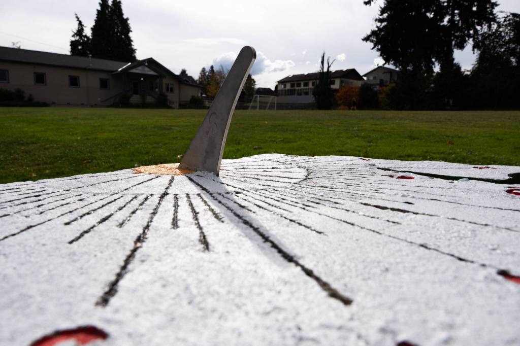 James Stegengas sundial in Lions Park.