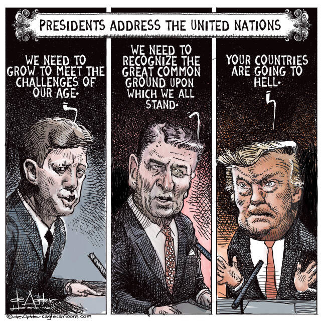 THis is an editorial cartoon by Michael de Adder . Michael de Adder was born in Moncton, New Brunswick. He studied art at Mount Allison University where he received a Bachelor of Fine Arts in drawing and painting. He began his career working for The Coast, a Halifax-based alternative weekly, drawing a popular comic strip called Walterworld which lampooned the then-current mayor of Halifax, Walter Fitzgerald. This led to freelance jobs at The Chronicle-Herald and The Hill Times in Ottawa, Ontario.

 

After freelancing for a few years, de Adder landed his first full time cartooning job at the Halifax Daily News. After the Daily News folded in 2008, he became the full-time freelance cartoonist at New Brunswick Publishing. He was let go for political views expressed through his work including a cartoon depicting U.S. President Donald Trump’s border policies. He now freelances for the Halifax Chronicle Herald, the Toronto Star, Ottawa Hill Times and Counterpoint in the USA. He has over a million readers per day and is considered the most read cartoonist in Canada.

 

Michael de Adder has won numerous awards for his work, including seven Atlantic Journalism Awards plus a Gold Innovation Award for news animation in 2008. He won the Association of Editorial Cartoonists' 2002 Golden Spike Award for best editorial cartoon spiked by an editor and the Association of Canadian Cartoonists 2014 Townsend Award. The National Cartoonists Society for the Reuben Award has shortlisted him in the Editorial Cartooning category. He is a past president of the Association of Canadian Editorial Cartoonists and spent 10 years on the board of the Cartoonists Rights Network.