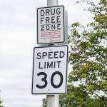 A Drug Free Zone sign visible along Colby Avenue on Wednesday, June 25, 2025 in Everett, Washington. (Olivia Vanni / The Herald)
