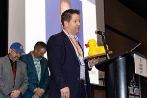 Mark Nermo accepts the Distinguished Alumni Award at the 10th annual Leadership Snohomish County fundraising breakfast on Oct. 14, 2025 at the Tulalip Resort Casino. (Provided photo)
