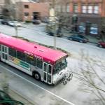 An Everett Transit bus drives along Hewitt Avenue in downtown Everett on Friday, March 9, 2018. (Ian Terry / The Herald)