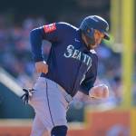 Seattles Josh Naylor heads home to score in the second inning of Game 4 of the ALDS between the Tigers and the Seattle Mariners at Comerica Park in Detroit on Wednesday. (Robin Buckson / The Detroit News / Tribune News Services)