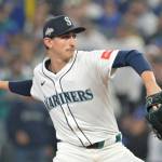 Seattle pitcher George Kirby pitches against the Detroit Tigers at T-Mobile Park on Friday, Oct. 10, 2025 in Seattle, Washington.