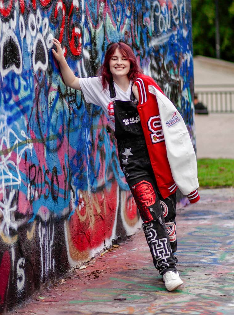 Snohomish High School senior Elizabeth Bogen displays her SkillsUSA varsity letter on the sleeve of her letter jacket. (Courtesy Elizabeth Bogen)