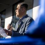 Homage CEO Jay Kang speaks at a ribbon cutting for their new location on Oct. 21, 2025 in Everett, Washington. (Olivia Vanni / The Herald)