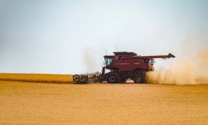 A combine at work in wheat fields in the Walla Walla region during 2018. (Washington State Department of Agriculture)