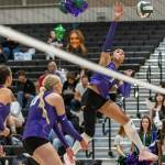 Edmonds-Woodway’s Indira Carey-Boxley spikes the ball during the game against Lynnwood on Oct. 29, 2025 in Edmonds, Washington. (Olivia Vanni / The Herald)