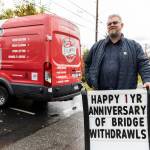 Stollwerck Plumbing owner J.D. Stollwerck outside of his business along 5th Street on Nov. 5, 2025 in Mukilteo, Washington. (Olivia Vanni / The Herald)