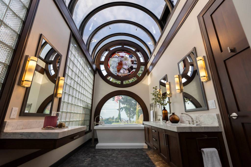 Inside the primary bathroom on Oct. 23, 2025 in Mukilteo. (Olivia Vanni / The Herald)