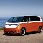 The 2025 Volkswagen ID. Buzz in two-tone Energetic Orange and Candy White paint.