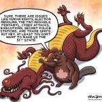 Editorial Cartoon by Graeme MacKay, The Hamilton Spectator – Saturday November 1, 2025

Canada must balance its economic ties with China and its longstanding alliance with the U.S., amid geopolitical tensions and trade challenges.

Canada Between Giants

Canada finds itself in a delicate balancing act on the global stage, dealing with a complex relationship with China amid shifting geopolitical dynamics. The recent meeting between Prime Minister Mark Carney and President Xi Jinping could mark a turning point, highlighting the need for Canada to engage pragmatically with this rising power despite a list of grievances.

A major concern is China's alleged interference in Canadian elections, which has been closely scrutinized. This interference underscores the broader challenge of working with a nation whose political values often clash with Canadian principles.

News: Carney says meeting with Xi marks turning point in Canada-China relationship  https://vancouver.citynews.ca/2025/10/31/carney-declares-turning-point-in-canada-china-relationship-after-meeting-with-xi/ 

However, the geopolitical reality is clear: with the U.S. shifting focus and applying economic pressure on allies, Canada must diversify its economic partnerships. Tariffs imposed by the U.S. and resulting tensions show that Canada can't rely solely on its southern neighbour.

A critical decision involves whether Canada will align with U.S. tariffs on Chinese electric vehicles. These tariffs have prompted Chinese retaliations affecting Canadian pork and canola exports, creating significant strain. Removing them could ease trade tensions with China but risks increasing friction with the U.S., putting the Canada-United States-Mexico Agreement (CUSMA) at risk.

Engaging with China becomes a necessity. Canada's task is to find mutual benefits in trade and growth while safeguarding its security and democratic institutions. This requires a nuanced approach, addressing threats like cyber attacks and political i