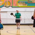 Roger Bel Air teaches a beginners pickleball clinic at the Frances Anderson Center on Monday, July 31, 2023 in Edmonds, Washington. (Olivia Vanni / The Herald)