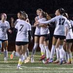 Jacksons Stella Shaw celebrates her goal against Lake Stevens during the 4A girls district game on Nov. 5, 2025 in Lake Stevens, Washington. (Olivia Vanni / The Herald)