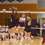 Lake Stevens senior Kamryn Strom follows through on a hit over the net in the Vikings 3-0 win against Mount Si in the District 1/2 4A semifinals at Lake Stevens High School on Nov. 13, 2025. (Joe Pohoryles / The Herald)