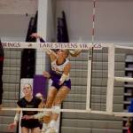 Lake Stevens senior Laura Eichert elevates for a spike in the Vikings 3-0 win against Mount Si in the District 1/2 4A semifinals at Lake Stevens High School on Nov. 13, 2025. (Joe Pohoryles / The Herald)