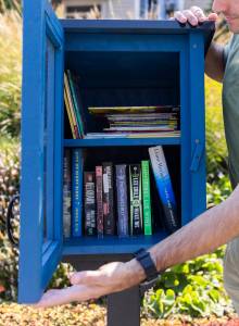 Inside Timothy Walshs Little Free Library on Sept. 3, 2025 in Everett. (Olivia Vanni / The Herald)