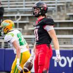 Archbishop Murphys Henry Gabalis yells after scoring a touchdown during the 2A state championship game against Tumwater at Husky Stadium on Saturday, Dec. 6, 2025 in Seattle, Washington. (Olivia Vanni / The Herald)