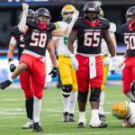 Archbishop Murphys Keagan Joseph reacts to getting a sack during the 2A state championship game against Tumwater at Husky Stadium on Saturday, Dec. 6, 2025 in Seattle, Washington. (Olivia Vanni / The Herald)
