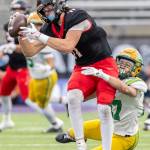 Archbishop Murphys Henry Gabalis makes a catch during the 2A state championship game against Tumwater at Husky Stadium on Saturday, Dec. 6, 2025 in Seattle, Washington. (Olivia Vanni / The Herald)