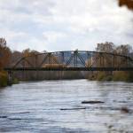 Large logs flow quickly down the Snohomish River as the river reaches minor flood stage a hair over 25 feet following an overnight storm Saturday, Nov. 5, 2022, in Snohomish, Washington. (Ryan Berry / The Herald)