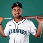 Harry Ford of the Seattle Mariners poses for a portrait during photo day at the Peoria Sports Complex on Feb. 20, 2025, in Peoria, Arizona. (Steph Chambers / Getty Images / Tribune News Services)