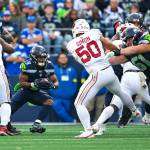 Seahawks center Jalen Sundell (61) blocks for running back Kenneth Walker III in a game against the Arizona Cardinals on Sunday, Nov. 9, 2025 at Lumen Field in Seattle, Washington. (Photo courtesy of the Seattle Seahawks)