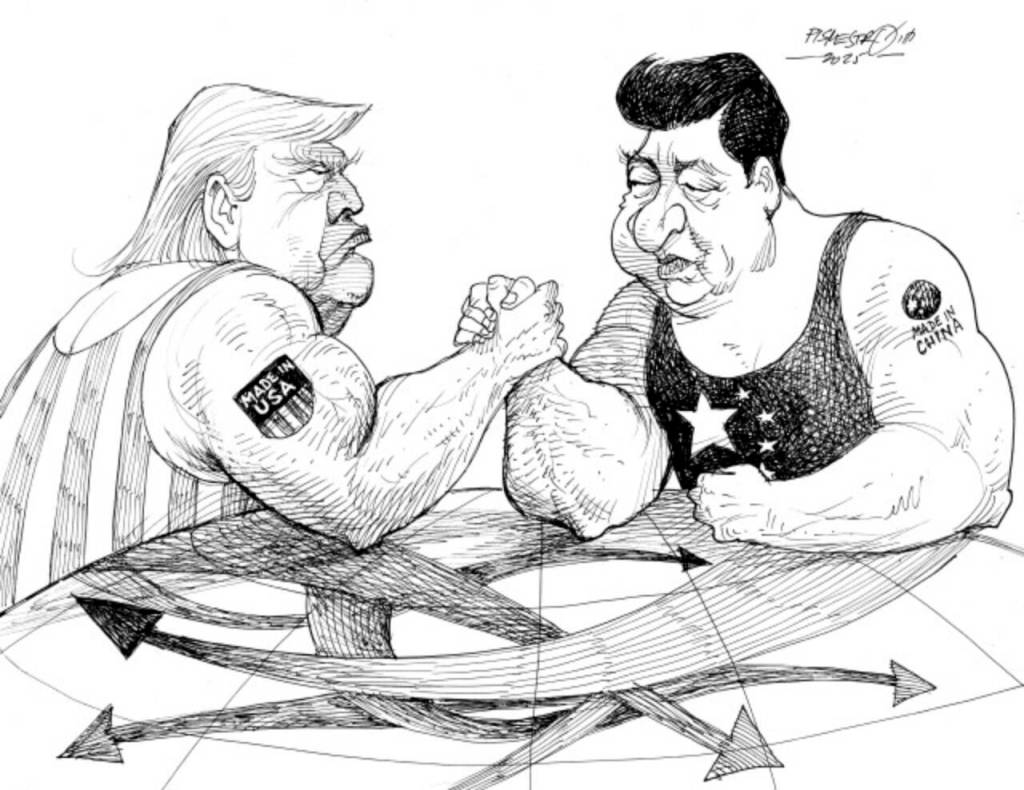 karikatur für tribüne-am handelstisch