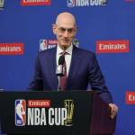 NBA Commissioner Adam Silver speaks during a news conference before the championship game of the Emirates NBA Cup between the San Antonio Spurs and the New York Knicks at T-Mobile Arena on Tuesday, December 16, 2025 in Las Vegas, Nevada. (Photo by Ethan Miller / Getty Images / The Athletic)