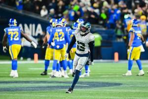 Seahawks linebacker Ernest Jones IV celebrates after a play against the Los Angeles Rams on Thursday, Dec. 18, 2025 at Lumen Field in Seattle, Washington. (Photo courtesy of the Seattle Seahawks)