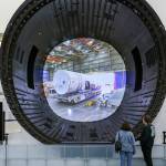 Patrons view the 787 exhibition Thursday morning at the Boeing Future of Flight Musuem at Paine Field on October 8, 2020. (Kevin Clark / The Herald)