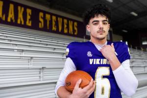 Lake Stevens junior Blake Moser is The Herald's 2025 All-Area Football Offensive Player of the Year. (Olivia Vanni / The Herald)