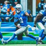 Seattle Seahawks receiver Jaxon Smith-Njigba runs with the ball against the Tampa Bay Buccaneers on Oct. 5, 2025 at Lumen Field in Seattle, Washington. (Photo courtesy of the Seattle Seahawks)