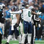 Seahawks defensive end DeMarcus Lawrence reacts after a play against the Carolina Panthers at Bank of America Stadium in Charlotte, North Carolina on Sunday. (Photo courtesy of the Seattle Seahawks)