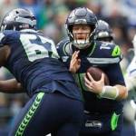Seahawks quarterback Sam Darnolds turnovers have been an issue for Seattle this season. (Getty Images / The Athletic)