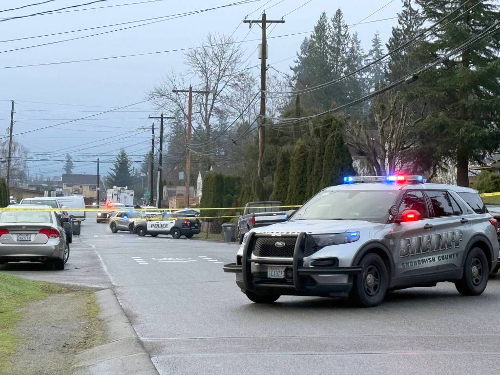The scene of a fatal shooting in the 6100 block of Fleming Street in Everett (Jenna Millikan / The Herald)