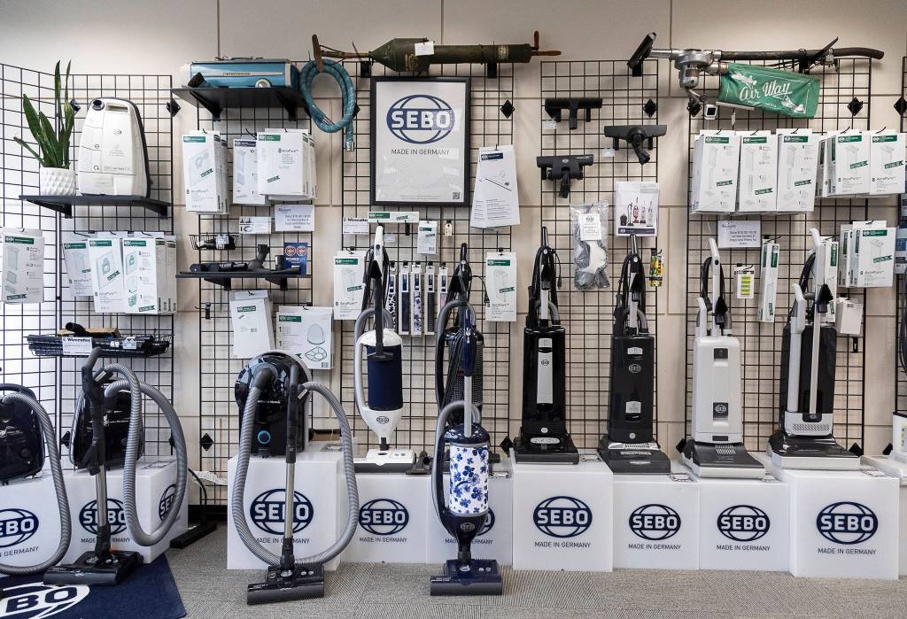 A selection of vacuums, both stand up and backpack available at Everett Vacuum on Friday in Everett.